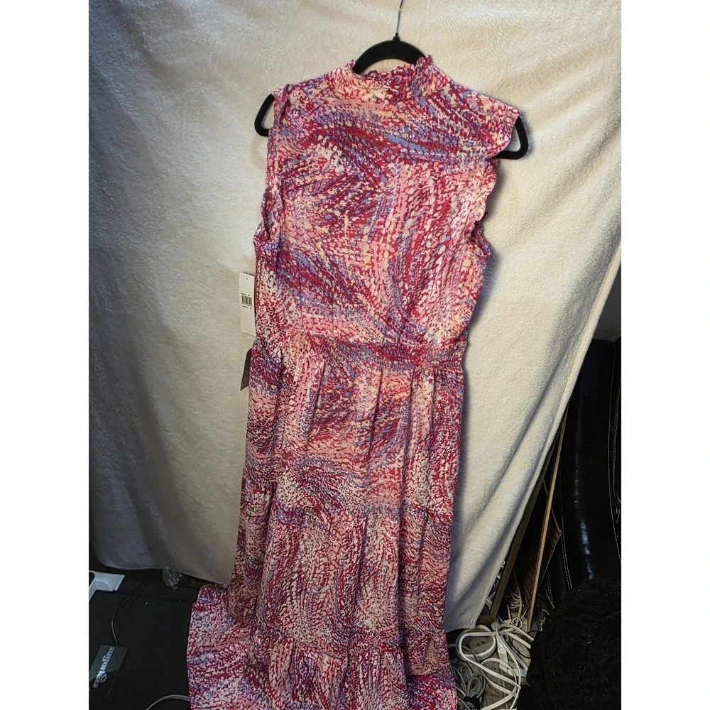 NWT London Times Pink Floral Smocked Waist Maxi Crinkled Garden Wedding A Line12 - Picture 7 of 10